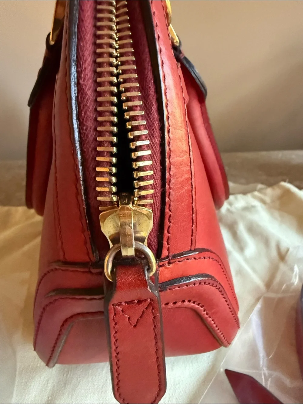 Burberry Red Leather Dome Satchel with Gold Hardware